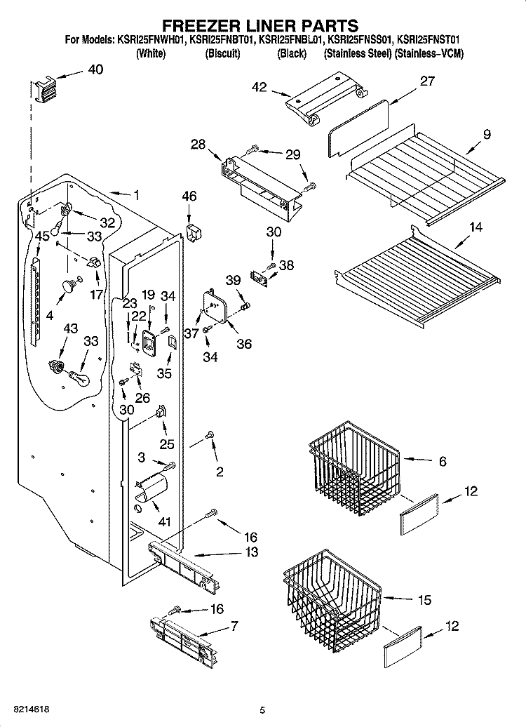 FREEZER LINER PARTS Diagram and Parts List for KSRI25FNSS01  KitchenAid Refrigerator