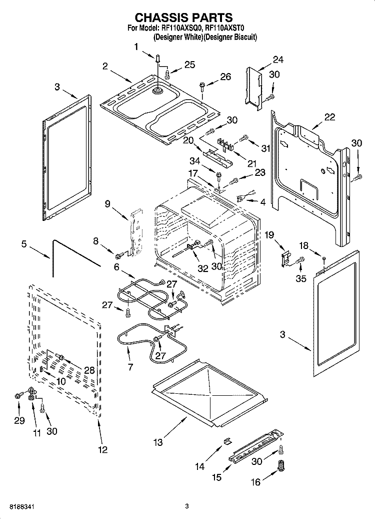 CHASSIS PARTS Diagram and Parts List for RF110AXSQ0  Whirlpool Range