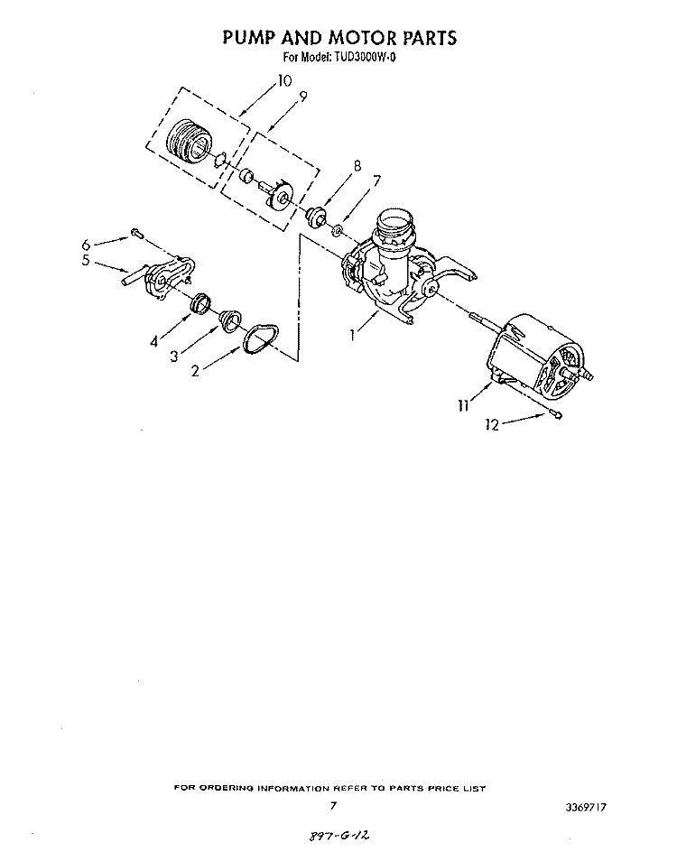 PUMP AND MOTOR Diagram and Parts List for TUD3000W0  Whirlpool Dishwasher
