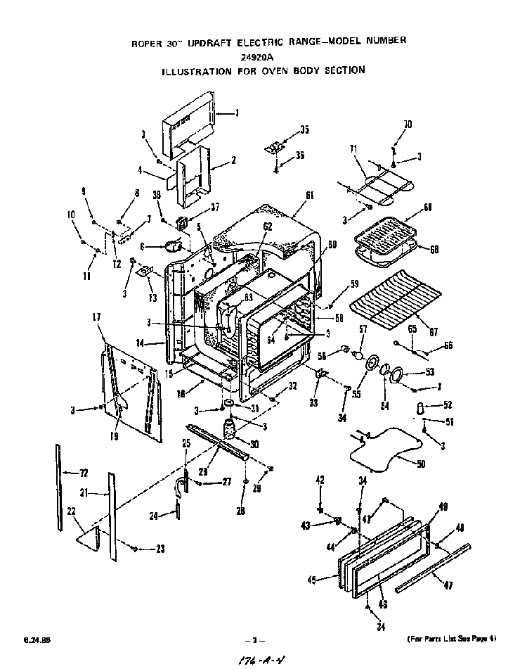 Oven Body Diagram and Parts List for 2492*0A  Roper Range