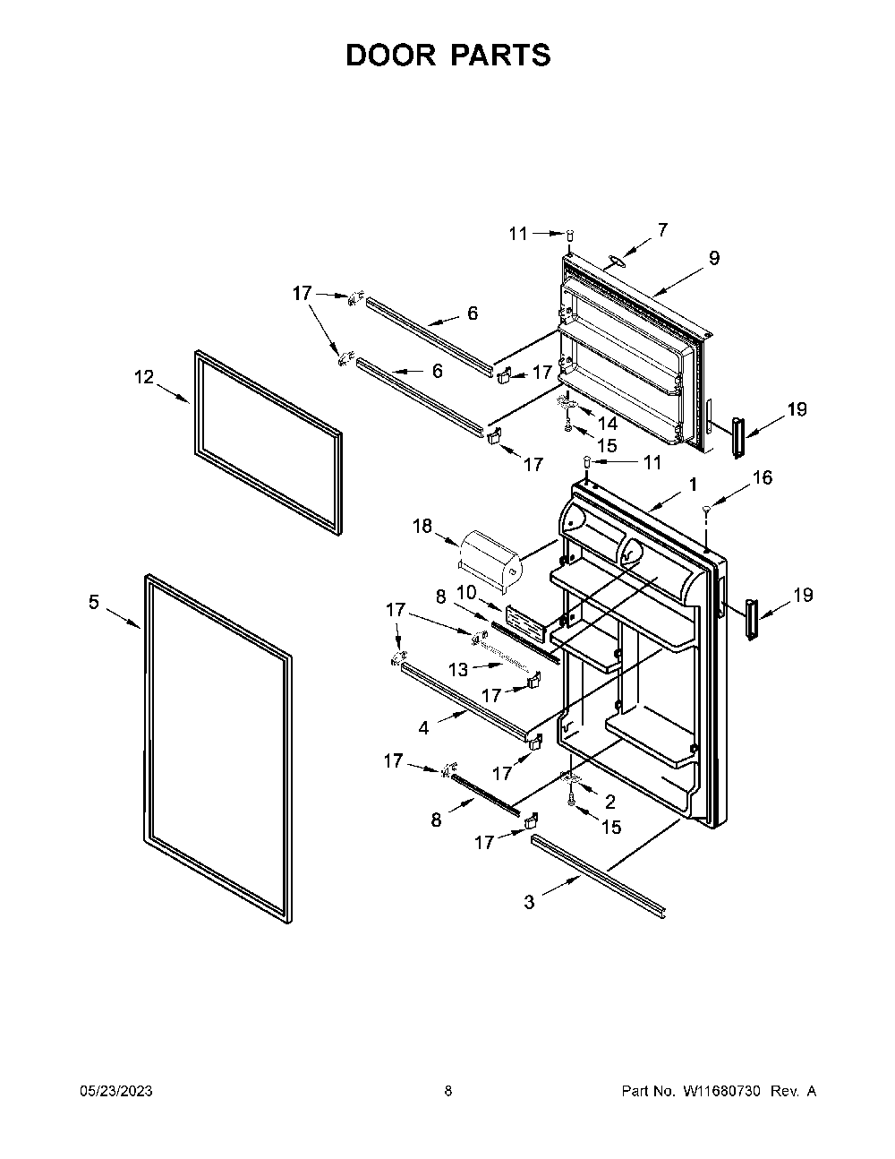 05 - Door Parts Diagram and Parts List for MRT118FFFH09  Whirlpool Refrigerator