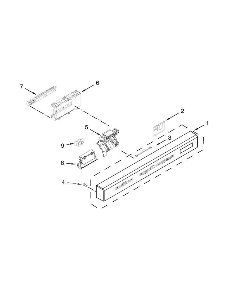 Control Panel And Latch Parts Diagram and Parts List for KUDC10IXBL9  KitchenAid Dishwasher