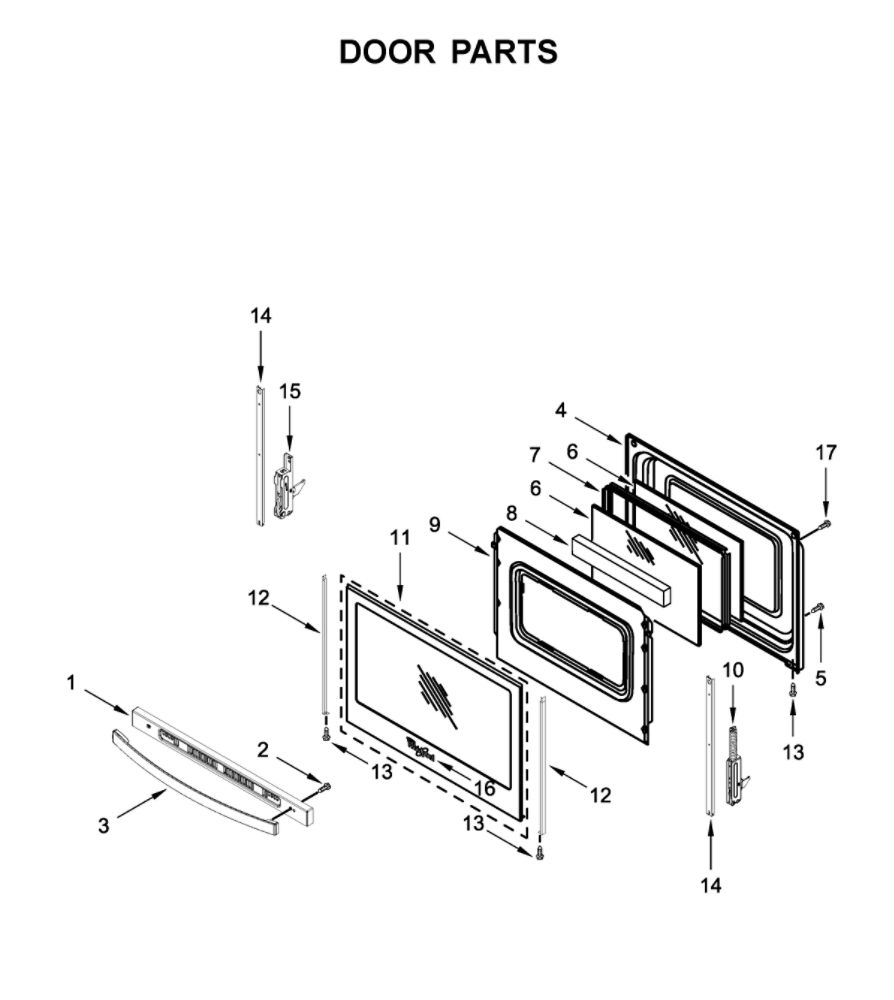 Door Parts Diagram and Parts List for WFG550S0HV2  Whirlpool Range