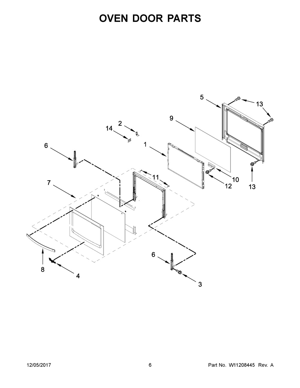 Oven Door Parts Diagram and Parts List for WOC54EC0HS00  Whirlpool Microwave Oven Combo
