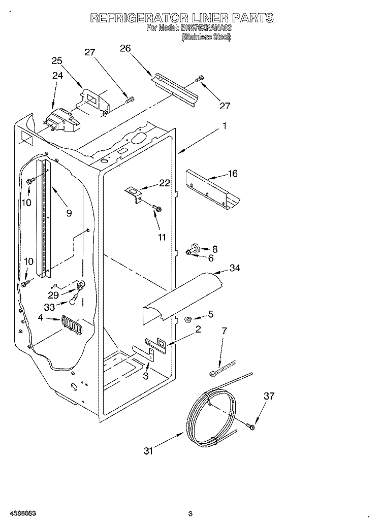 REFRIGERATOR LINER Diagram and Parts List for BRS70XRANA02  Whirlpool Refrigerator