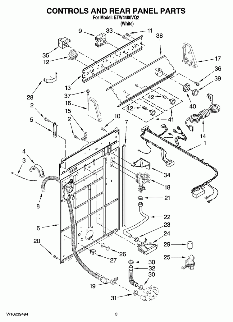 CONTROLS AND REAR PANEL PARTS Diagram and Parts List for ETW4400VQ2  Estate Washer