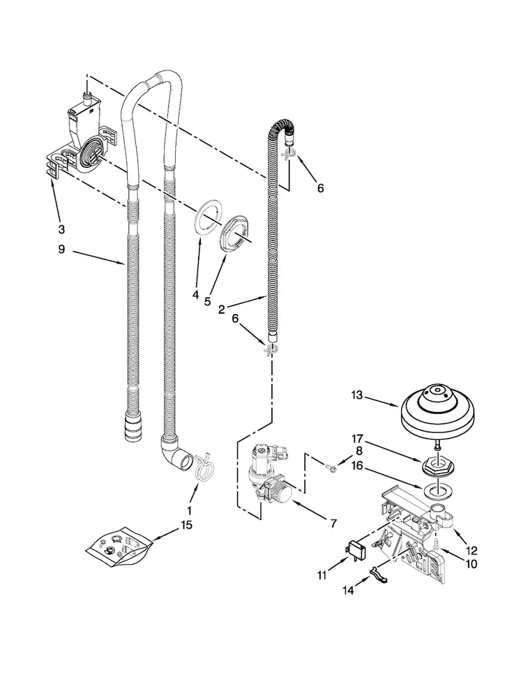 Fill, Drain And Overfill Parts Diagram and Parts List for WDT790SLYW2  Whirlpool Dishwasher