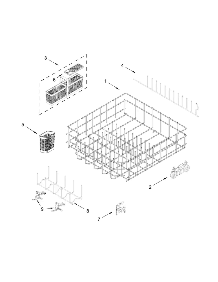 Lower Rack And Track Parts Diagram and Parts List for KDTM384ESS0  KitchenAid Dishwasher
