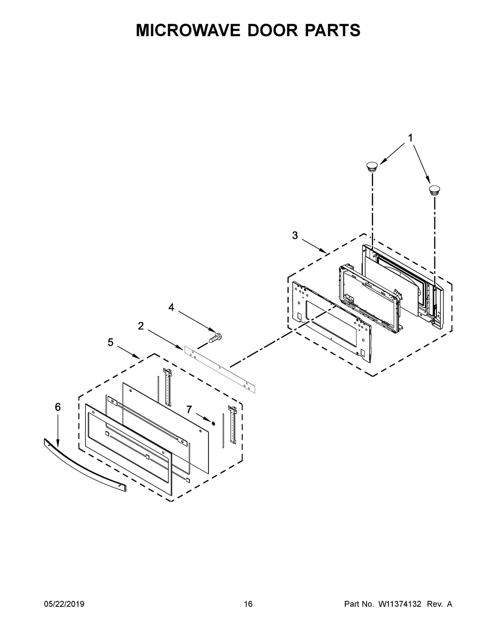 Microwave Door Parts Diagram and Parts List for WOC54EC7HB03  Whirlpool Microwave Oven Combo