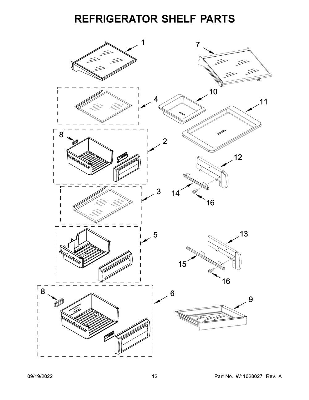 Refrigerator Shelf Parts Diagram and Parts List for KBSD702MSS00  KitchenAid Refrigerator