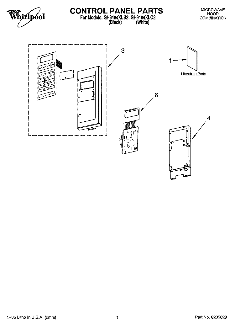 CONTROL PANEL PARTS Diagram and Parts List for GH9184XLB2  Whirlpool Microwave