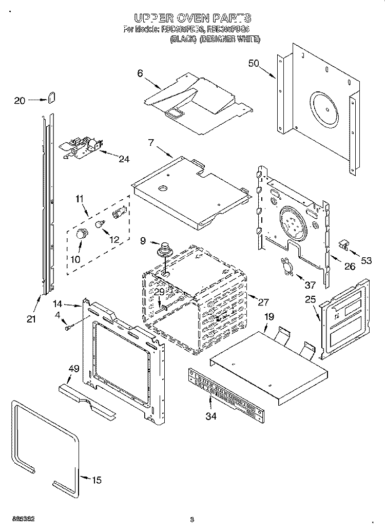 UPPER OVEN Diagram and Parts List for RBD305PDB6  Whirlpool Wall Oven