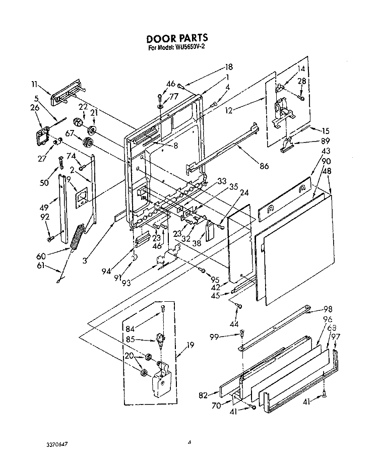 DOOR Diagram and Parts List for WU5650V2  Roper Dishwasher