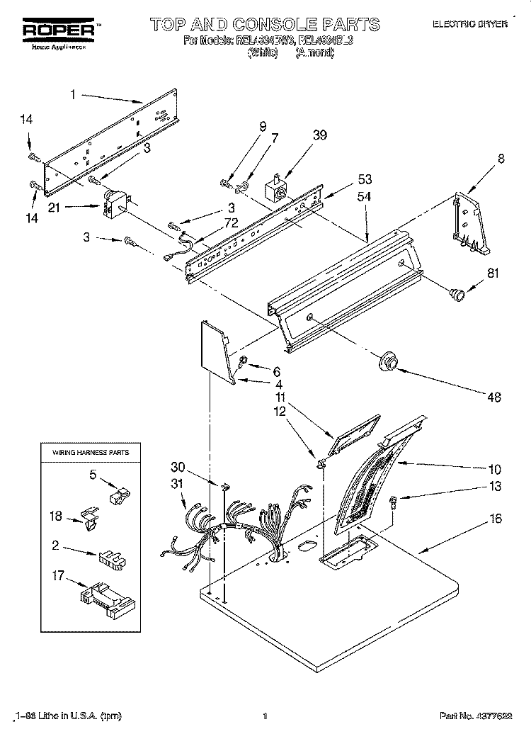SECTION Diagram and Parts List for REL4634BL3  Roper Dryer