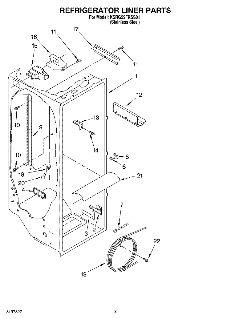 REFRIGERATOR LINER Diagram and Parts List for KSRG22FKSS01  KitchenAid Refrigerator