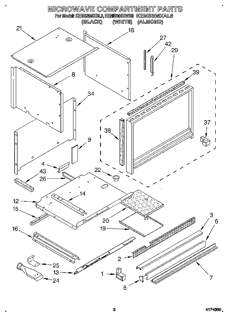 MICROWAVE COMPARTMENT Diagram and Parts List for KEMS306XWH6  KitchenAid Wall Oven