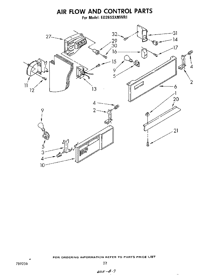 AIR FLOW AND CONTROL Diagram and Parts List for ED26SSXMWR1  Whirlpool Refrigerator