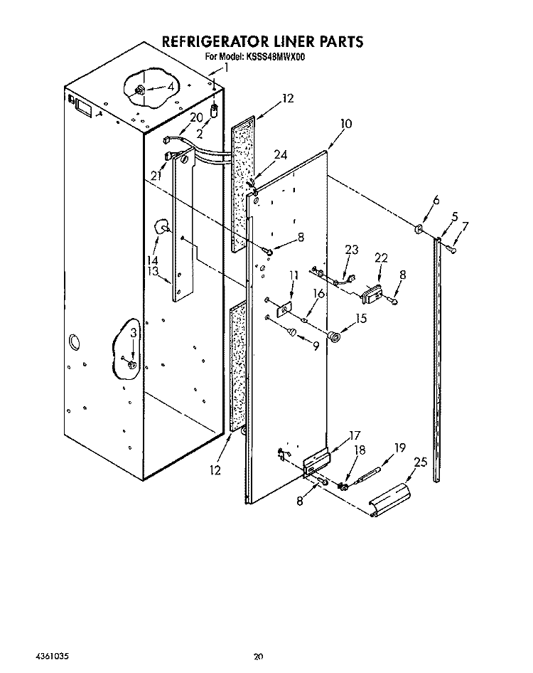 REFRIGERATOR LINER Diagram and Parts List for KSSS48MWX00  KitchenAid Refrigerator