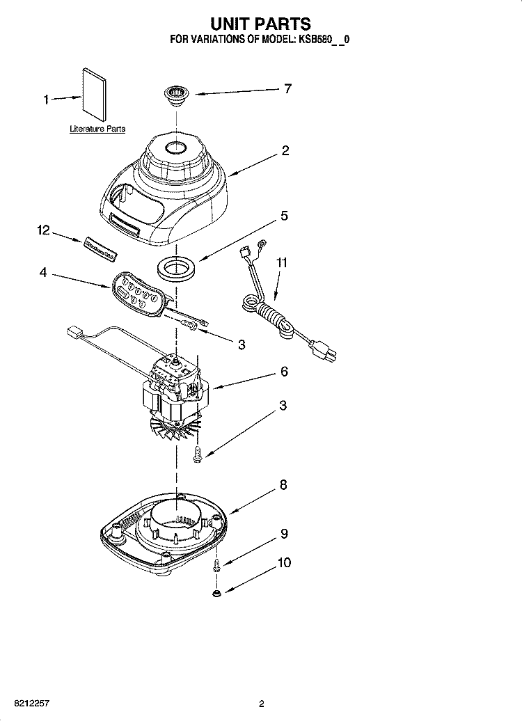UNIT PARTS Diagram and Parts List for KSB580NK0  KitchenAid Blender