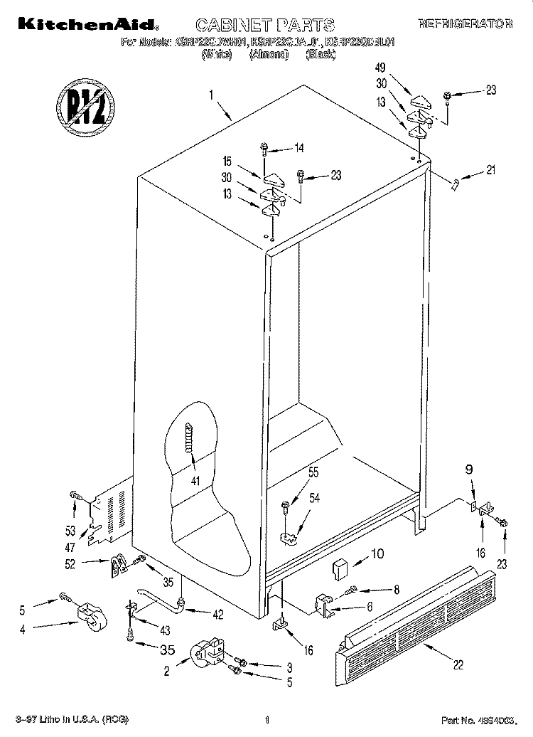 CABINET Diagram and Parts List for KSRP22QDAL01  KitchenAid Refrigerator