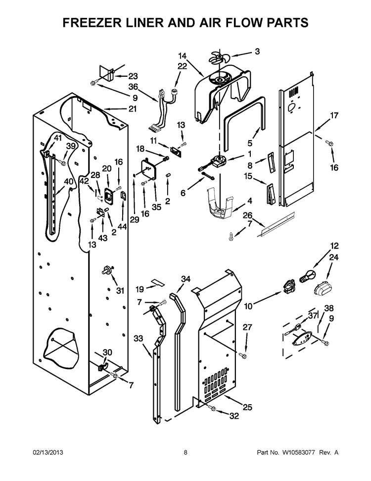 FREEZER LINER AND AIR FLOW PARTS Diagram and Parts List for KSSC42QVS05  KitchenAid Refrigerator