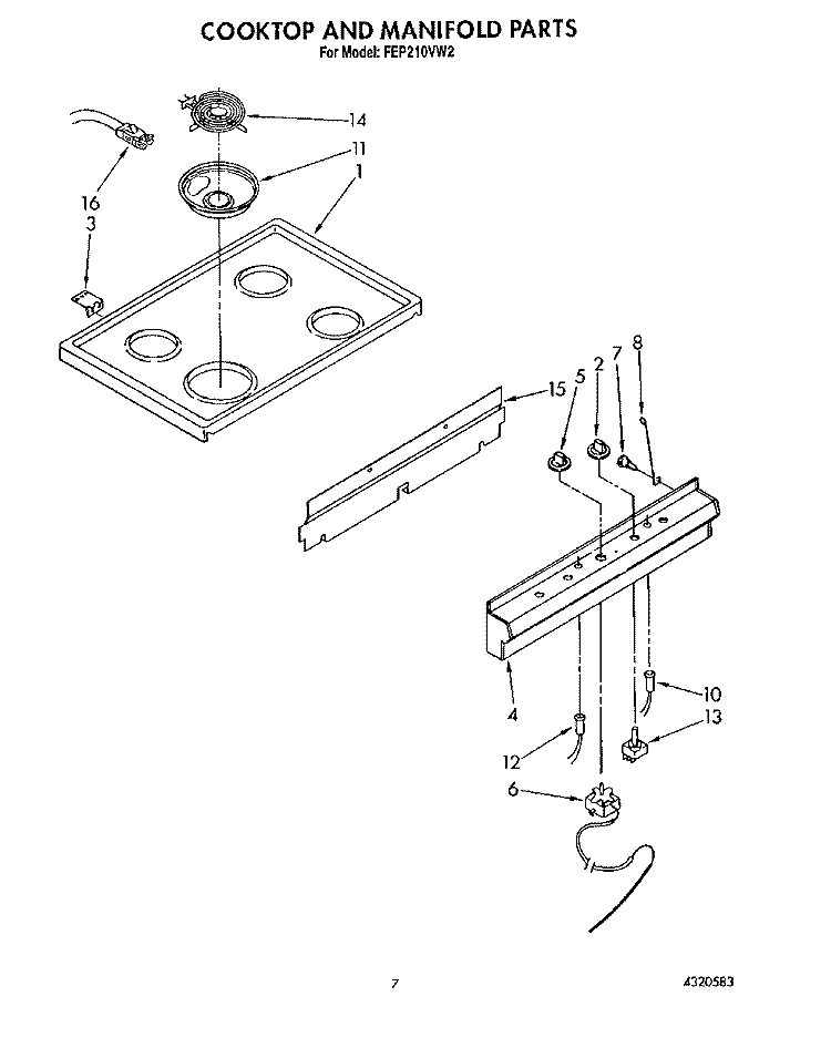 COOKTOP AND MANIFOLD Diagram and Parts List for FEP210VW2  Roper Range