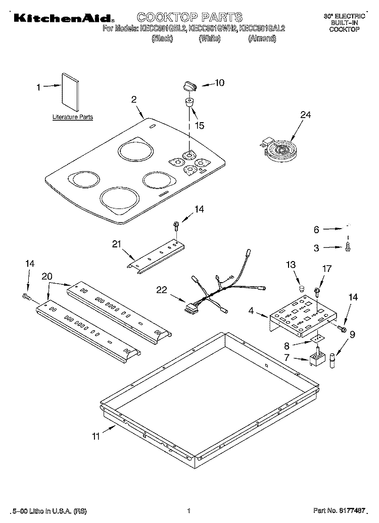 SECTION Diagram and Parts List for KECC501GAL2  KitchenAid Cooktop