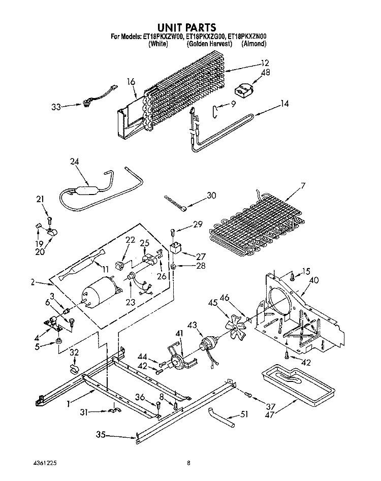 UNIT Diagram and Parts List for ET18PKXZW00  Whirlpool Refrigerator