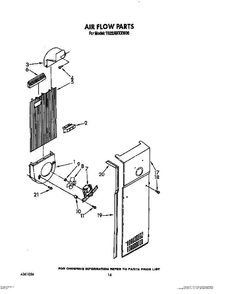 AIR FLOW Diagram and Parts List for TS22AWXXN00  Whirlpool Refrigerator