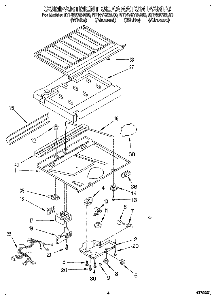 COMPARTMENT SEPARATOR Diagram and Parts List for RT14VKXBW00  Roper Refrigerator