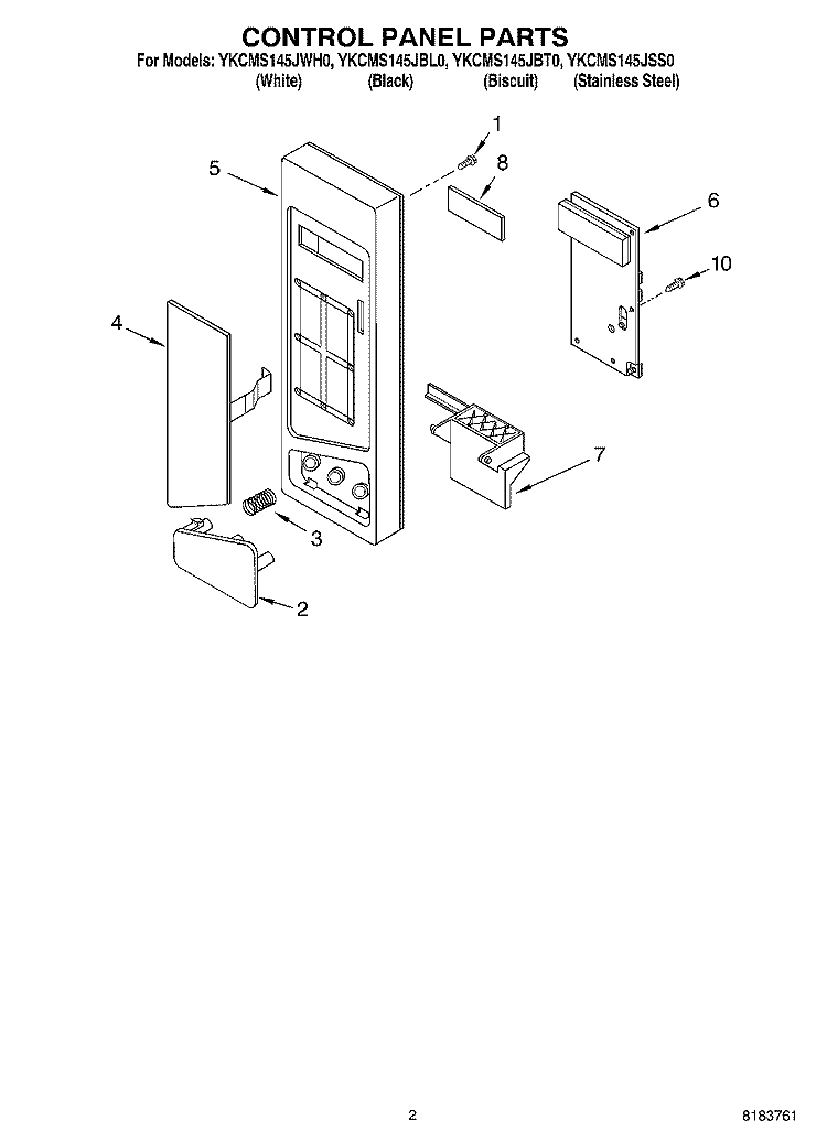 CONTROL PANEL PARTS Diagram and Parts List for YKCMS145JBL0  KitchenAid Microwave