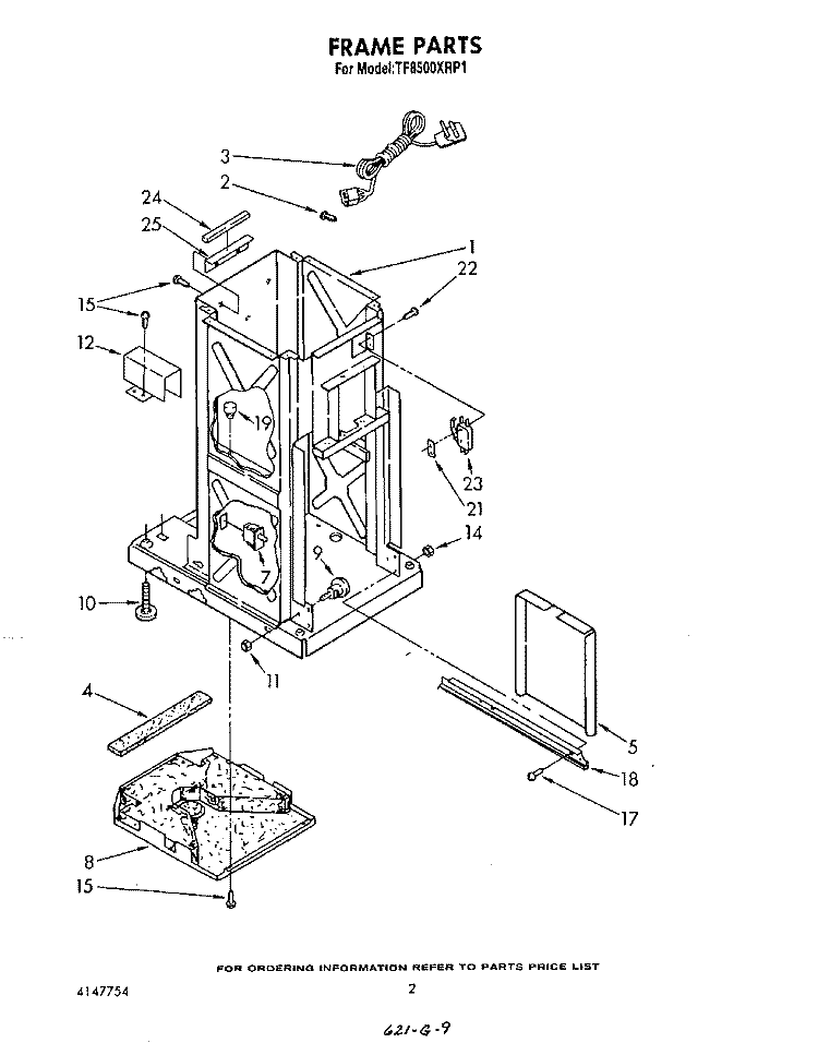 FRAME Diagram and Parts List for TF8500XRP1  Whirlpool Trash Compactor