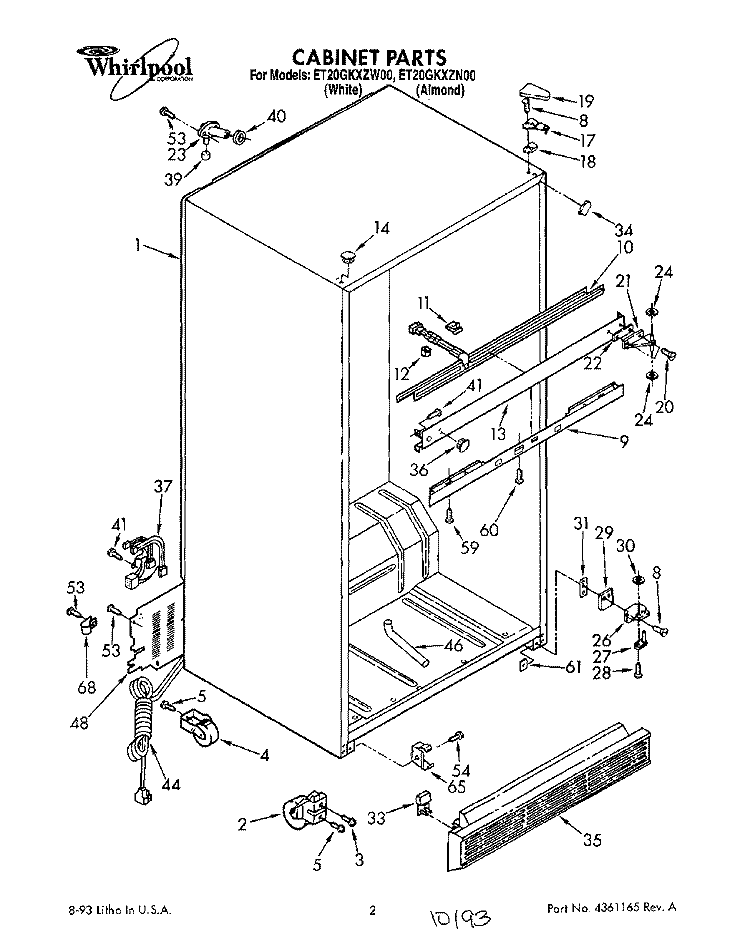 CABINET Diagram and Parts List for ET20GKXZW00  Whirlpool Refrigerator