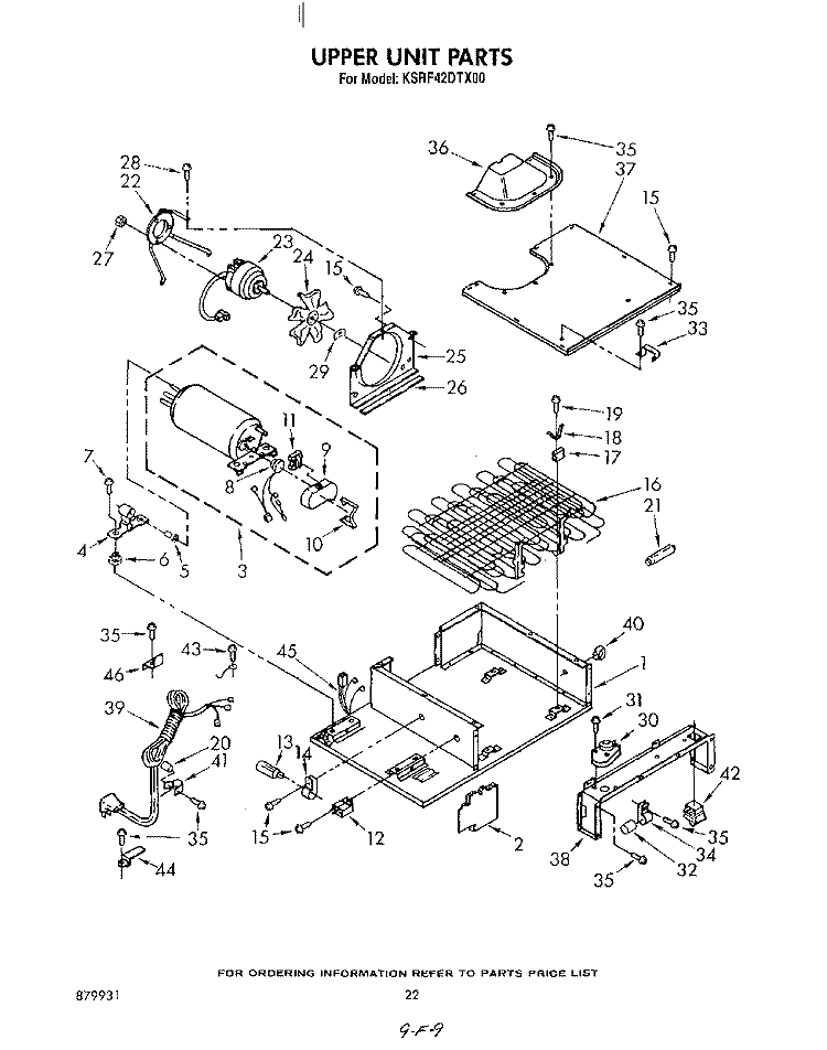 UPPER UNIT Diagram and Parts List for KSRF42DTX00  KitchenAid Refrigerator