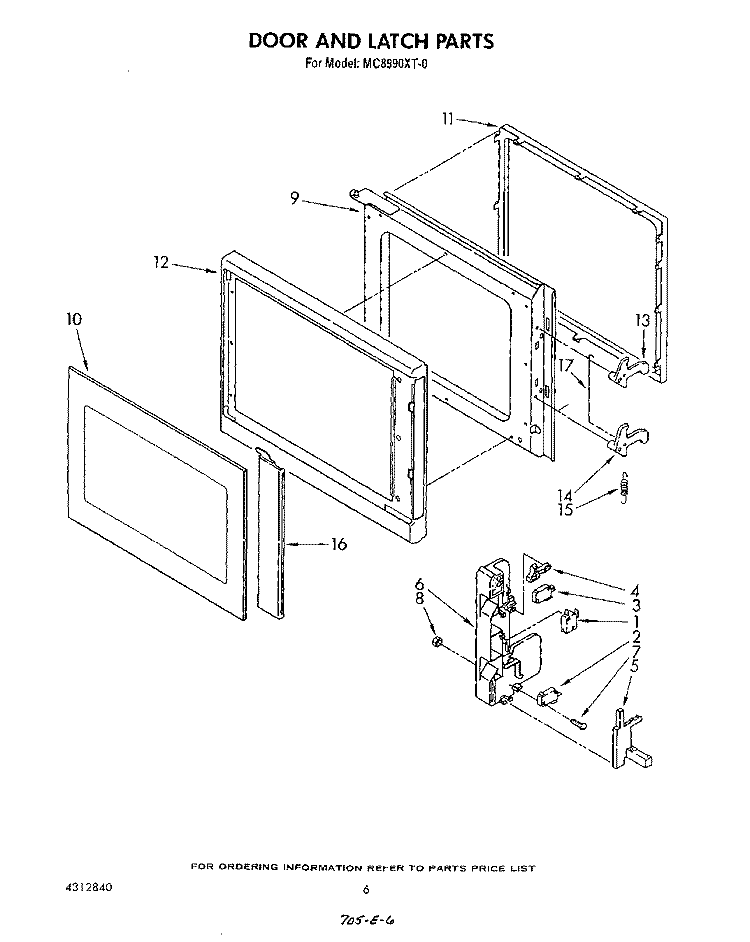 DOOR AND LATCH Diagram and Parts List for MC8990XT0  Whirlpool Microwave