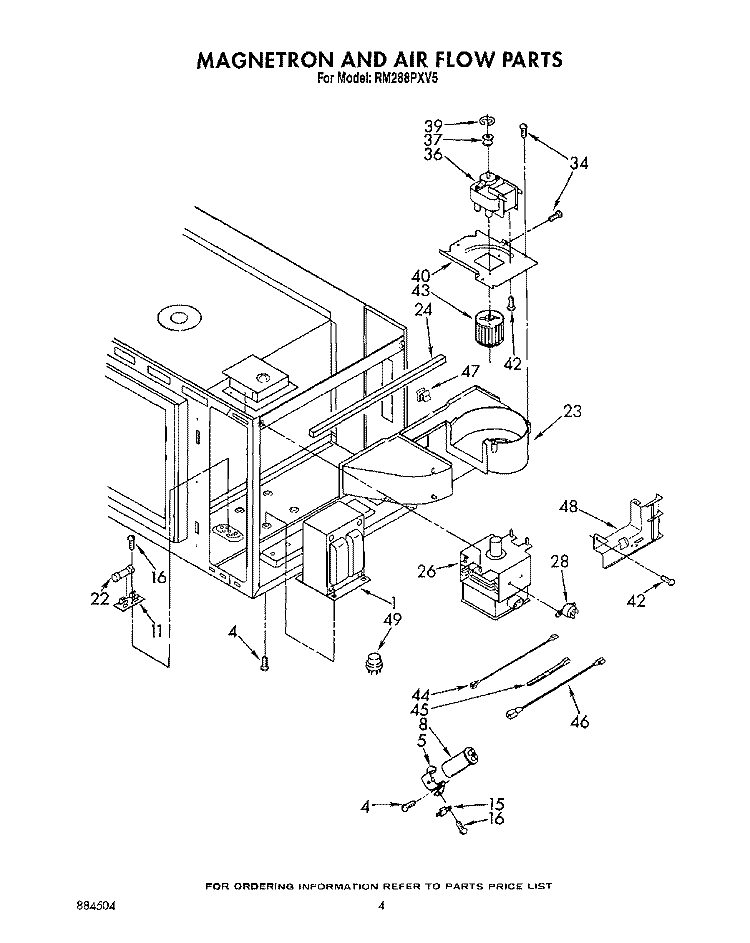 MAGNETRON AND AIR FLOW Diagram and Parts List for RM288PXV5  Whirlpool Microwave Oven Combo