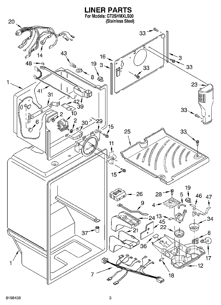 LINER PARTS Diagram and Parts List for GT2SHMXLS00  Whirlpool Refrigerator