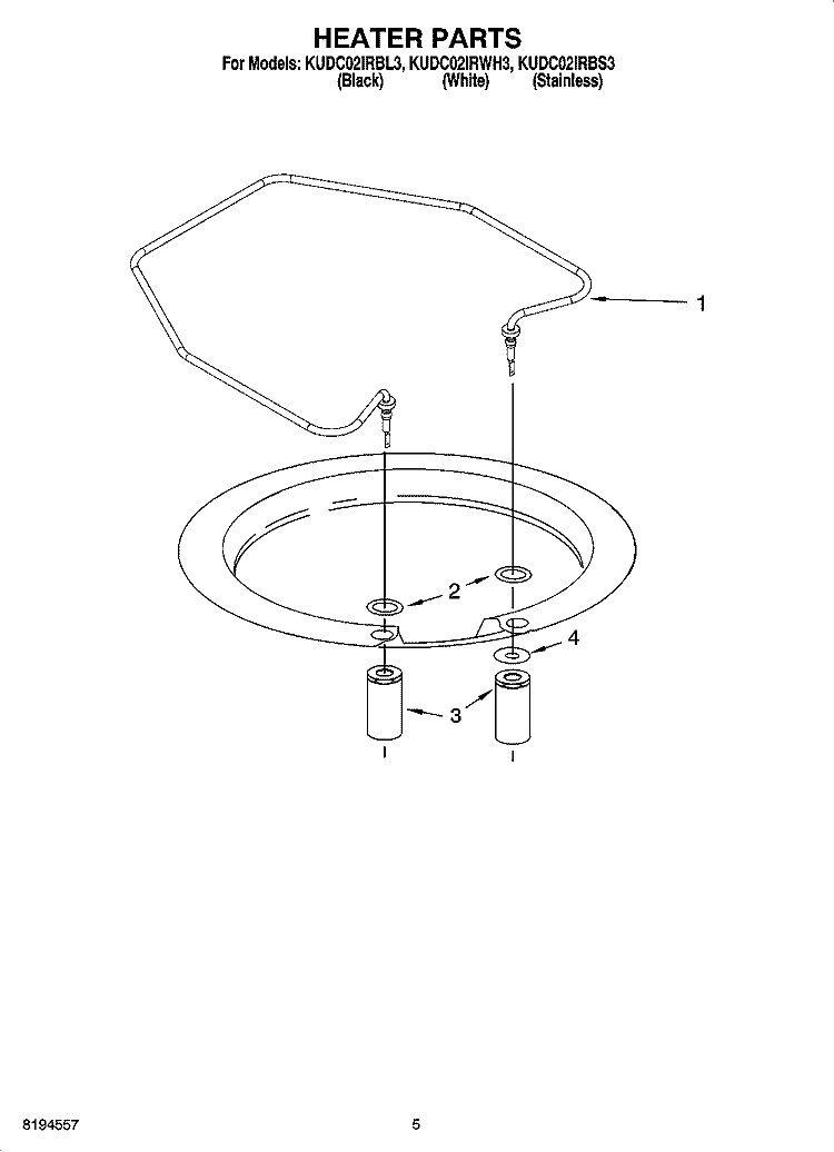 HEATER PARTS Diagram and Parts List for KUDC02IRBS3  KitchenAid Dishwasher