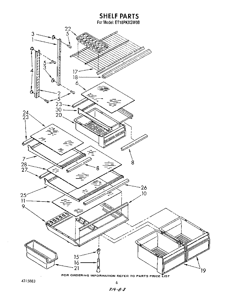 SHELF Diagram and Parts List for ET18PKXSW0B  Whirlpool Refrigerator