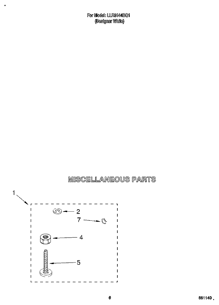 MISCELLANEOUS Diagram and Parts List for LLR5144BQ1  Whirlpool Washer