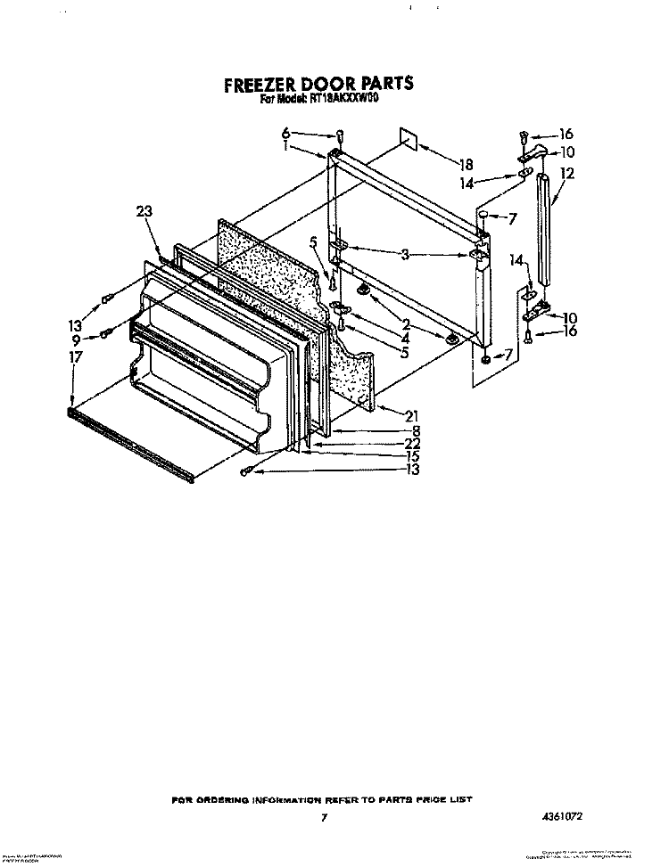 FREEZER DOOR Diagram and Parts List for RT18AKXXW00  Roper Refrigerator