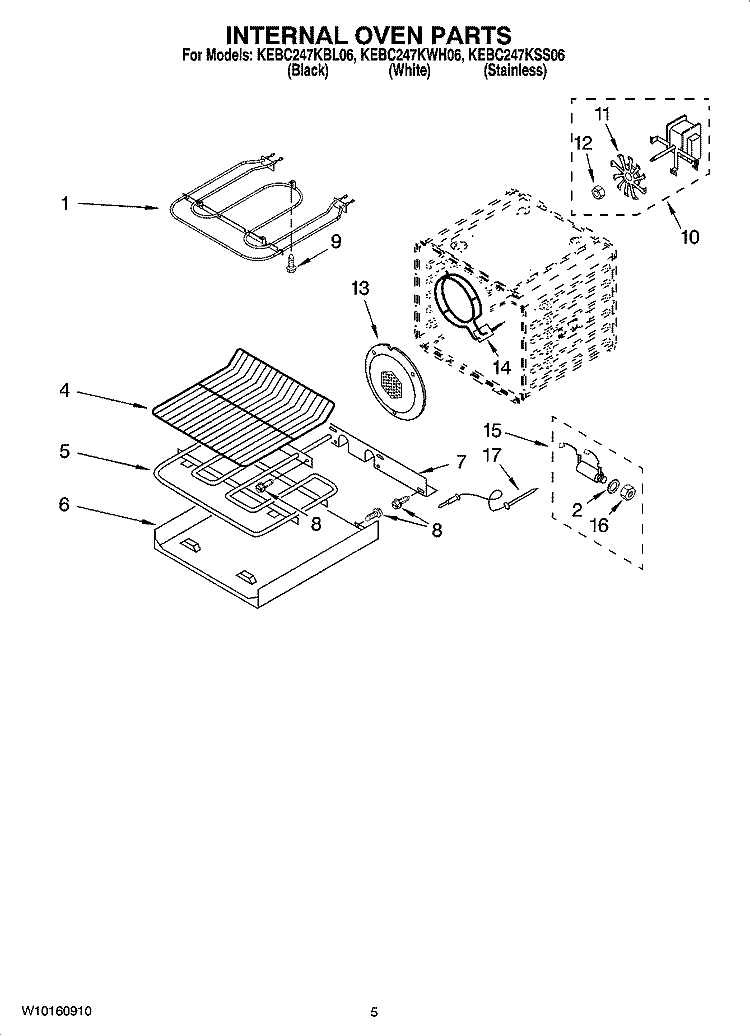 INTERNAL OVEN PARTS Diagram and Parts List for KEBC247KBL06  KitchenAid Wall Oven
