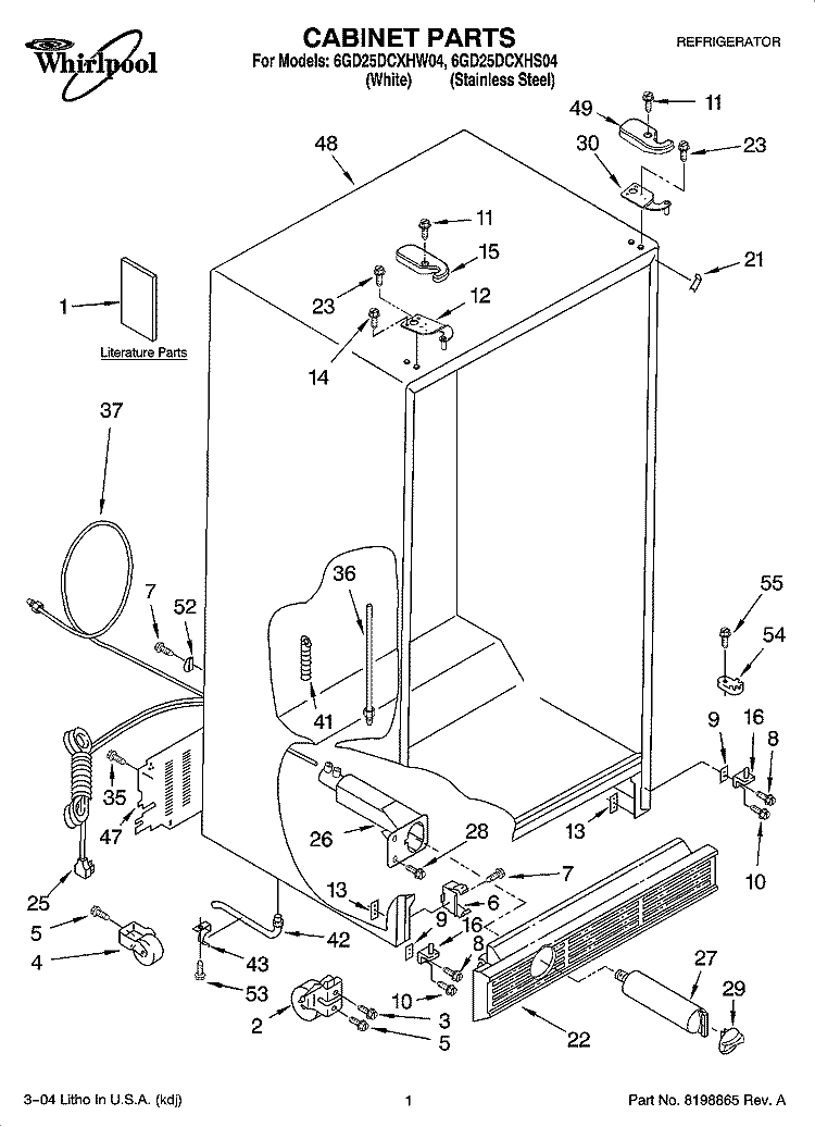 CABINET PARTS Diagram and Parts List for 6GD25DCXHW04  Whirlpool Refrigerator