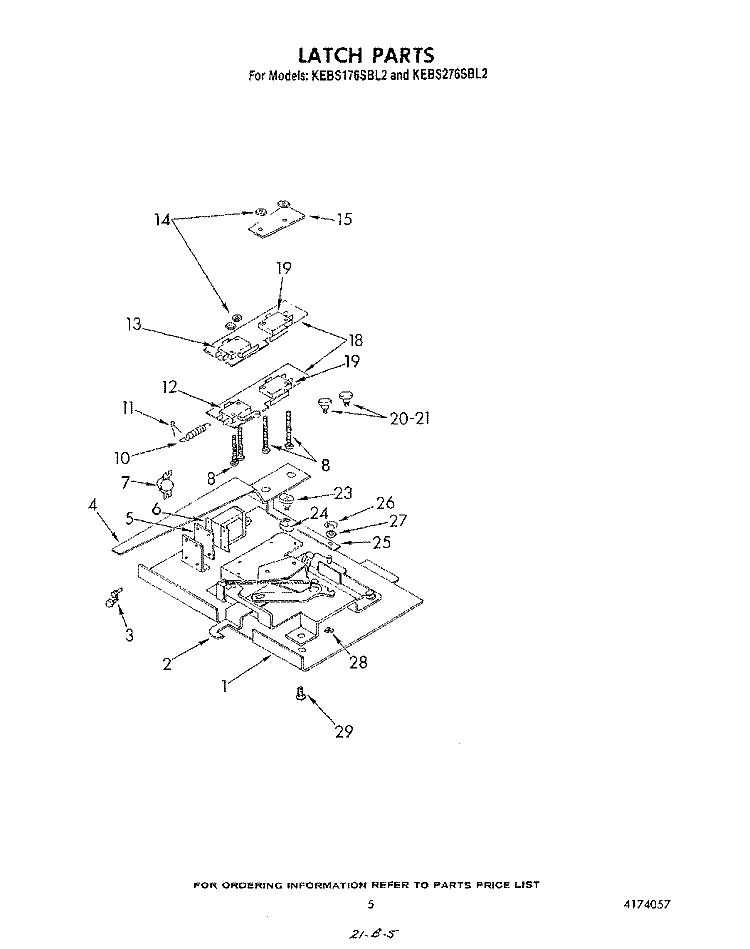 LATCH Diagram and Parts List for KEBS176SBL2  KitchenAid Wall Oven
