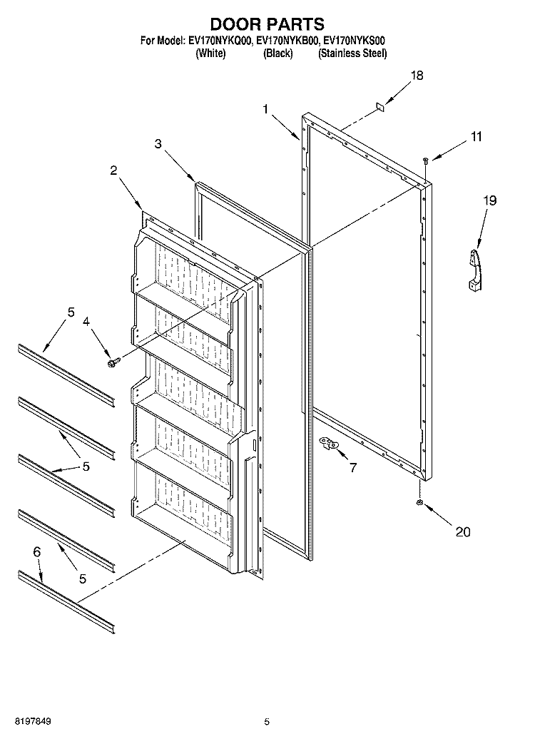 DOOR Diagram and Parts List for EV170NYKS00  Whirlpool Freezer