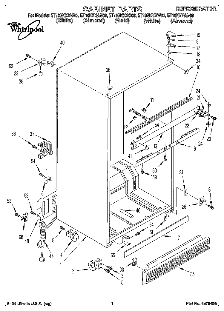 CABINET Diagram and Parts List for ET18NKXAW03  Whirlpool Refrigerator
