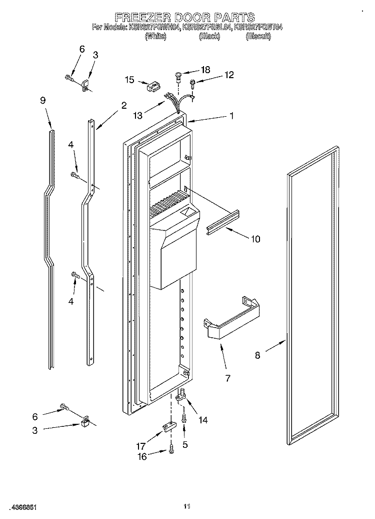 FREEZER DOOR Diagram and Parts List for KSRS27FGBL04  KitchenAid Refrigerator
