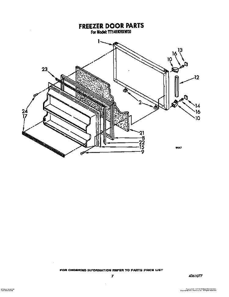 FREEZER DOOR Diagram and Parts List for TT14EKRXW00  Estate Refrigerator