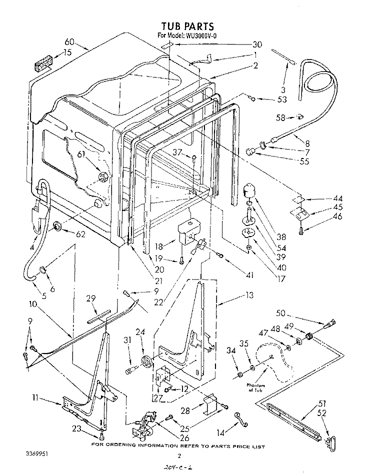 TUB , LITERATURE AND OPTIONAL Diagram and Parts List for WU3000V0  Roper Dishwasher