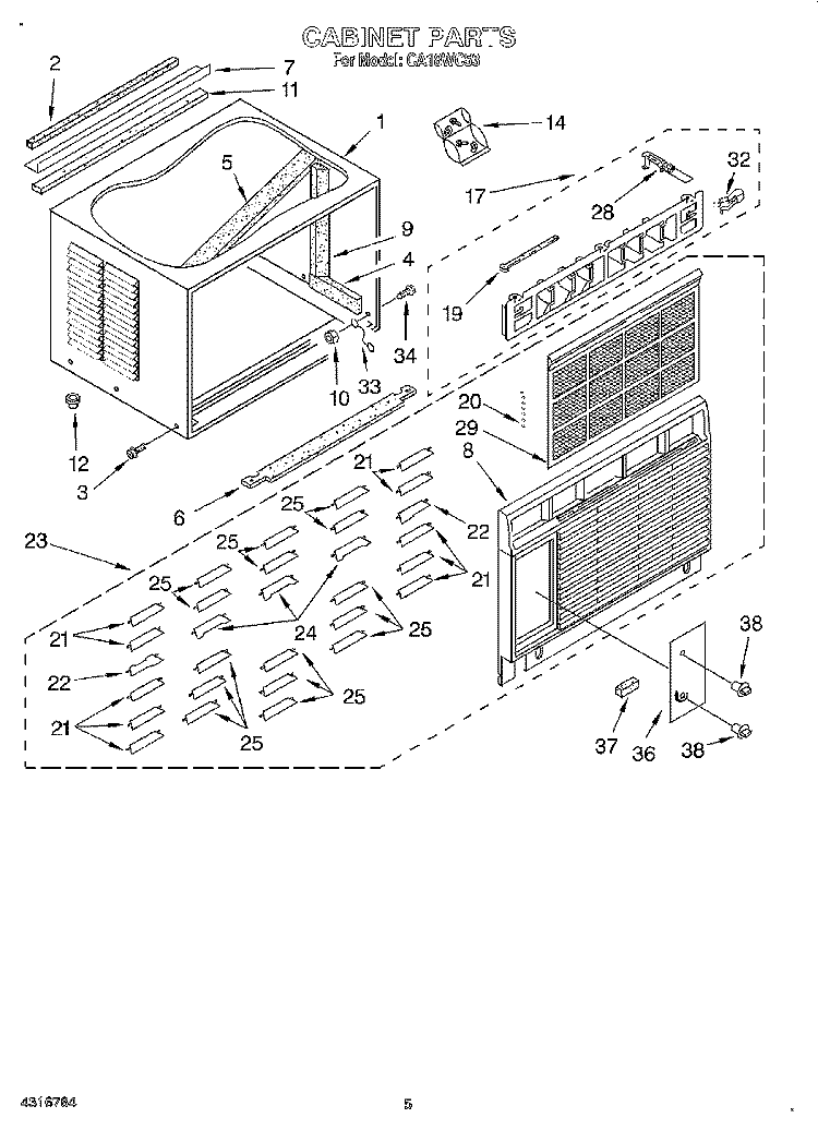 CABINET Diagram and Parts List for CA18WC53  Crosley Air Conditioner